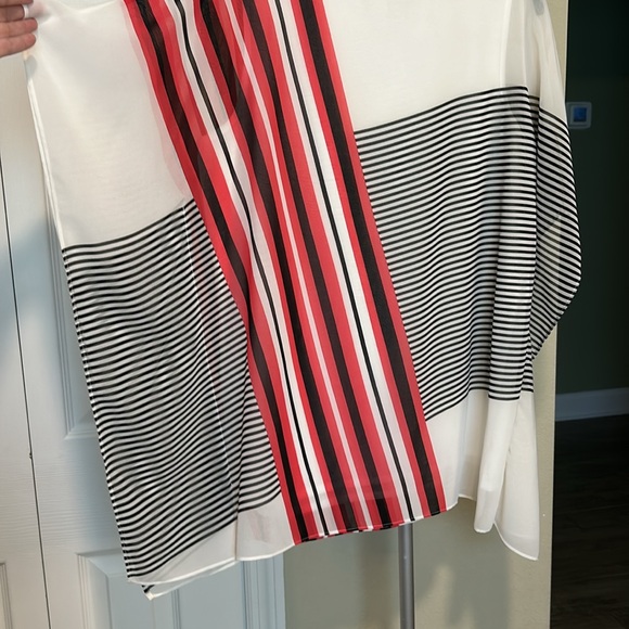 Calvin Klein Sheer Red & Black Kaftan Dolman Blouse Size M - Picture 4 of 4